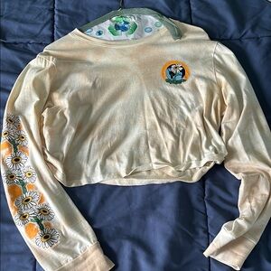 Cream tie-dye Floral Graphic Cropped Long Sleeve